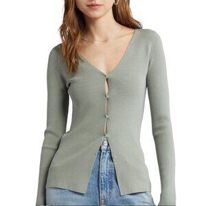 Open Edit Luxe Sculpt Sage Green Cardigan Small